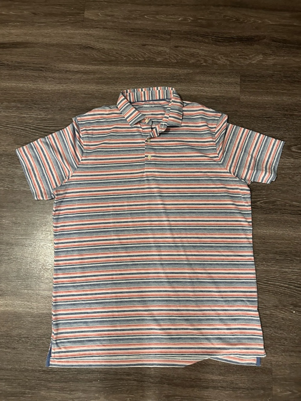 johnnie-O Polo Shirt Men's XL Blue Red White Striped Lightweight Stretch golf